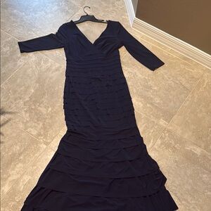 Kay Unger Blue Ruched Tiered Gown